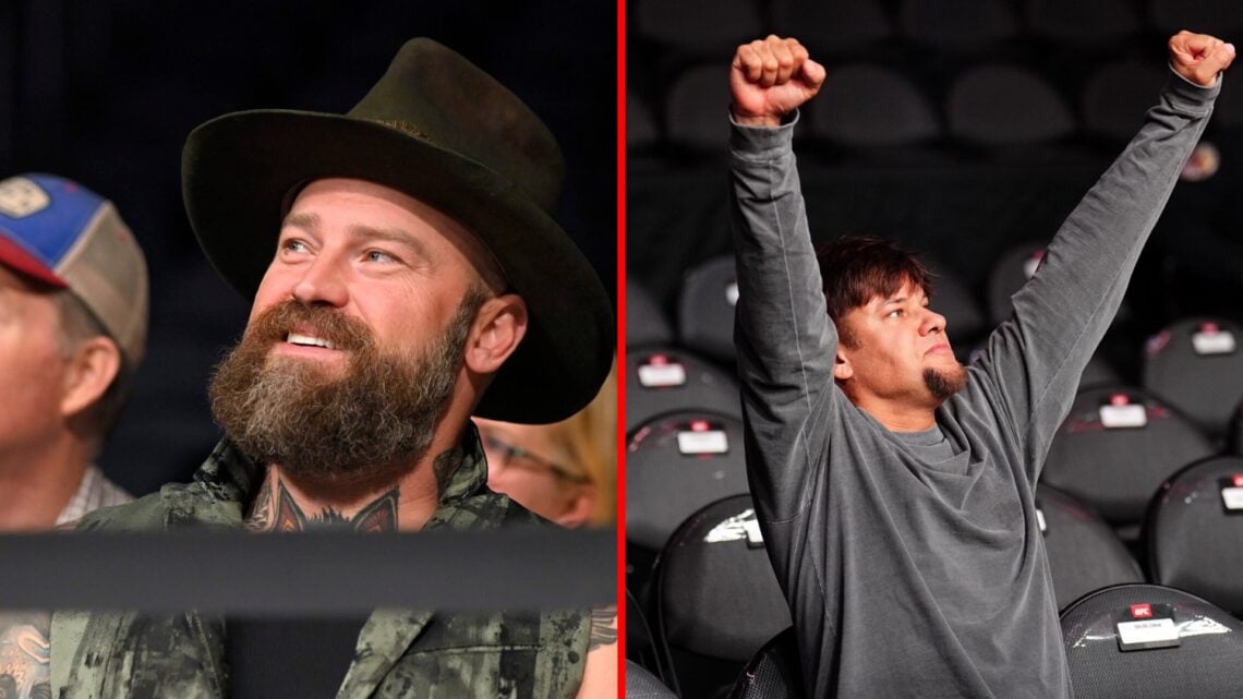 Split image of Zac Brown and Theo Von at UFC events