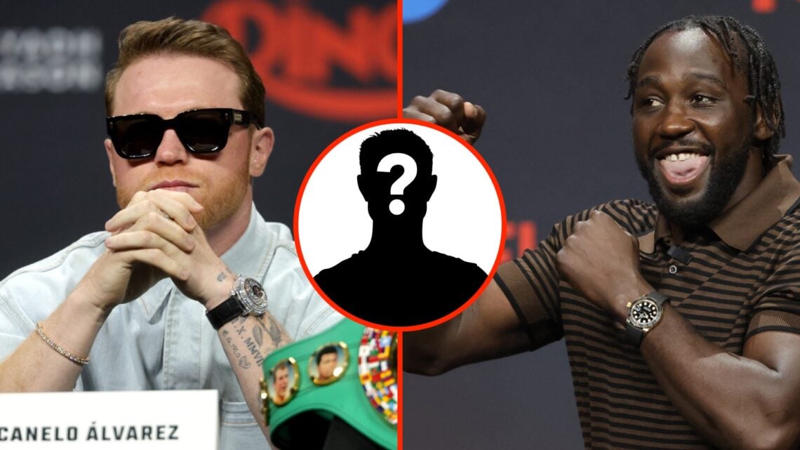 Canelo Alvarez during the press conference ahead of his fight against Terence Crawford split with Crawford during the press conference