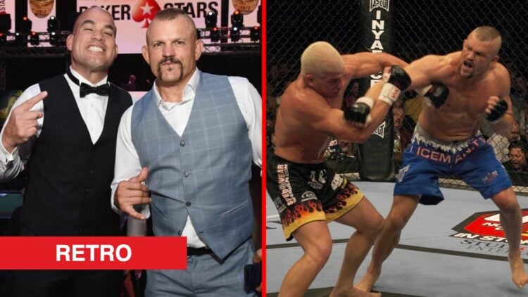 Tito Ortiz and Chuck Liddell at a poker tournament and during their fight at UFC