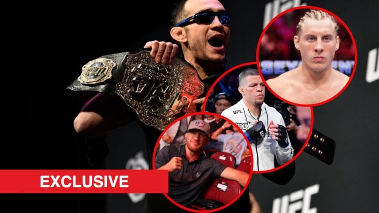 Tony Ferguson with bubbles showing Paddy Pimblett, Nate Diaz and Justin Gaethje