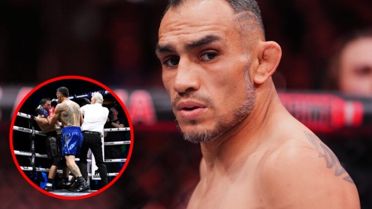 Tony Ferguson prepares to face Paddy Pimblett at UFC 296, inset Ferguson stops Salt Papi at Misfits Boxing 22