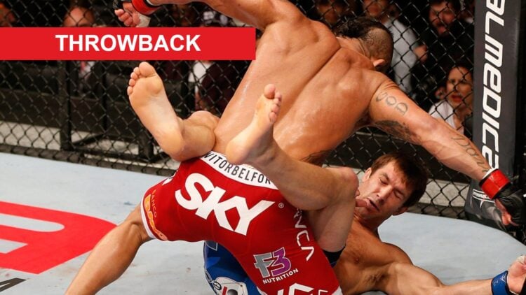 Vitor Belfort finishes Luke Rockhold at UFC on FX in Brazil, inset throwback banner