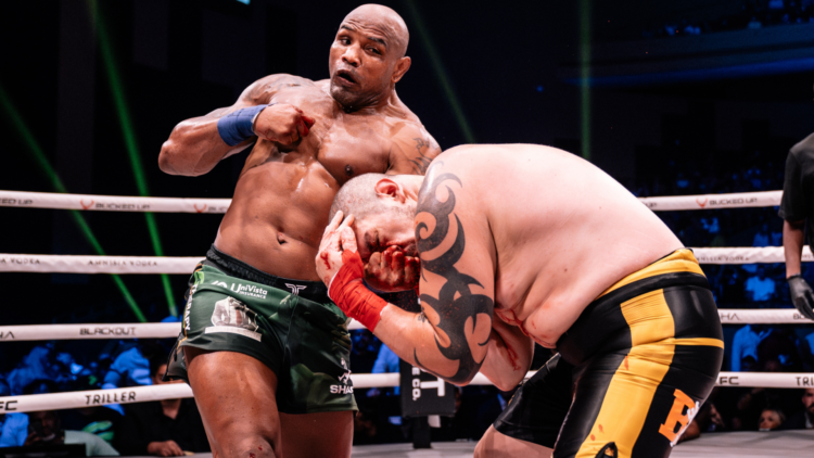 Yoel Romero punches Theo Doukas at BKFC 80