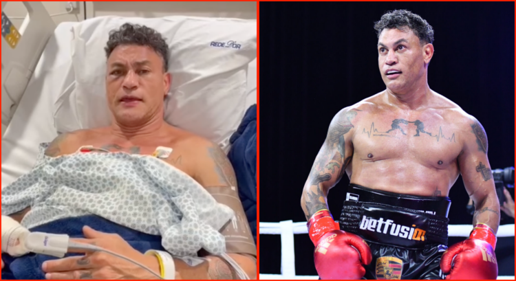 Acelino Freitas in a hospital bed, and during his fight with Duda Nagle