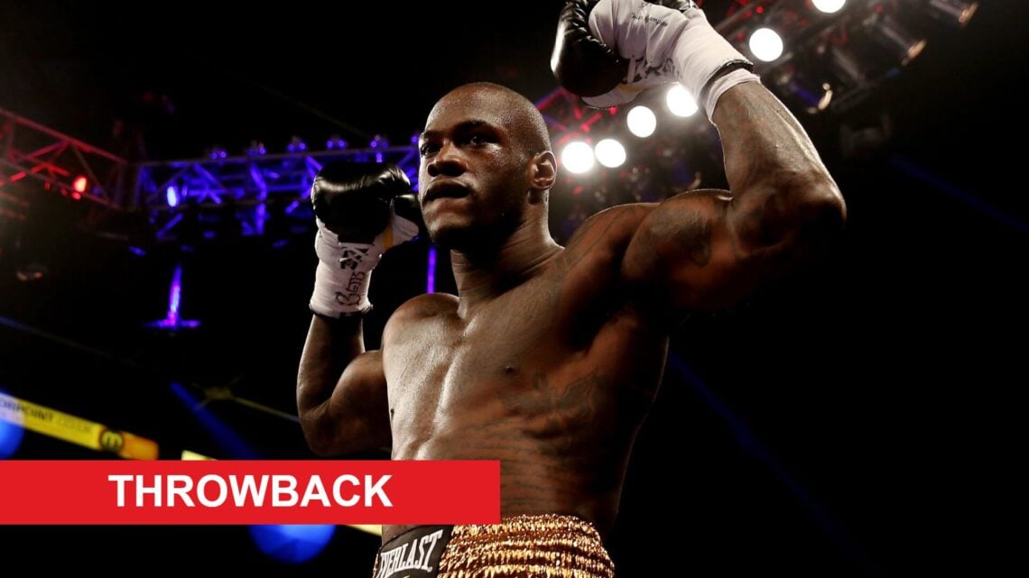 Deontay Wilder celebrating with throwback label