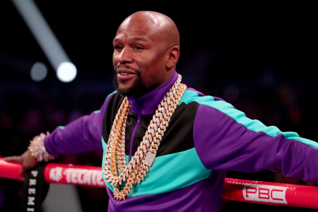 Floyd Mayweather in the ring before a fight between Errol Spence Jr. and Mikey Garcia in March, 2019.