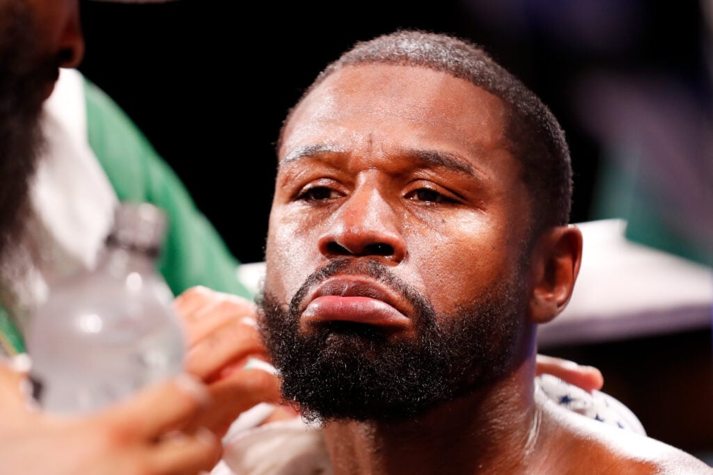 Floyd Mayweather in his corner during his fight with Logan Paul in June, 2021.