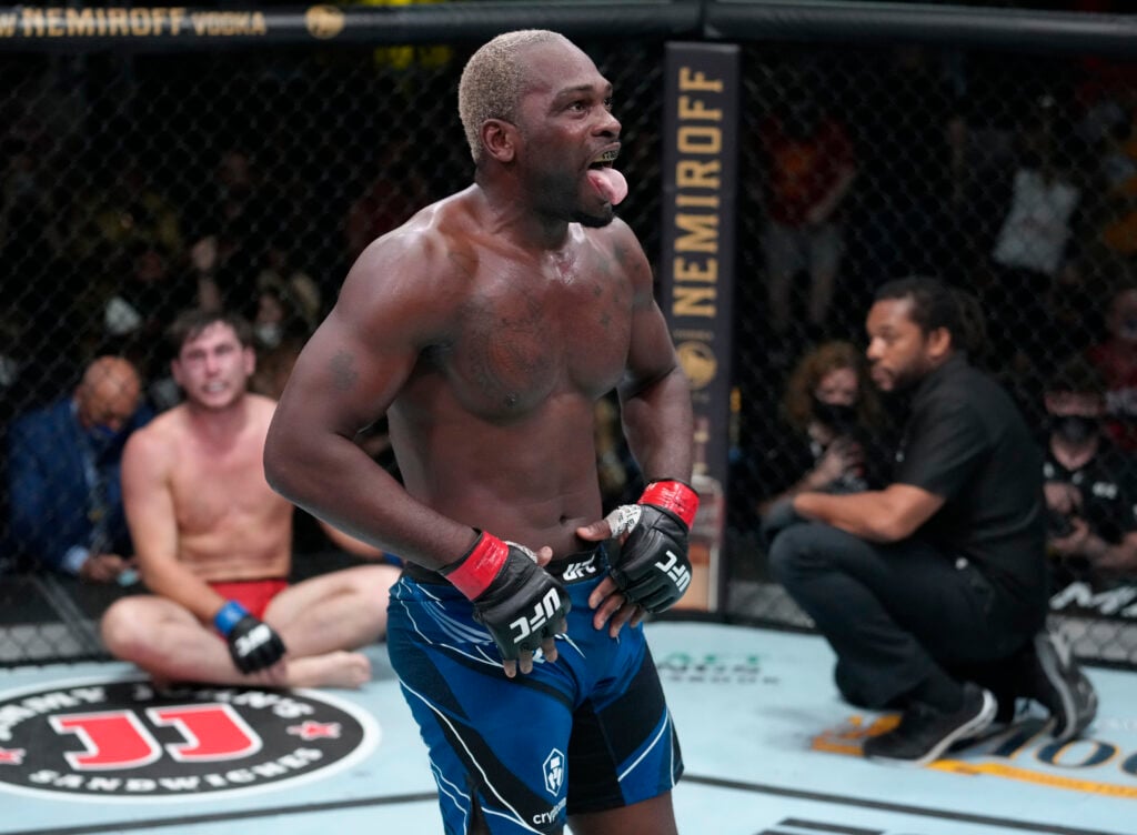 Derek Brunson celebrates after UFC win over Darren Till