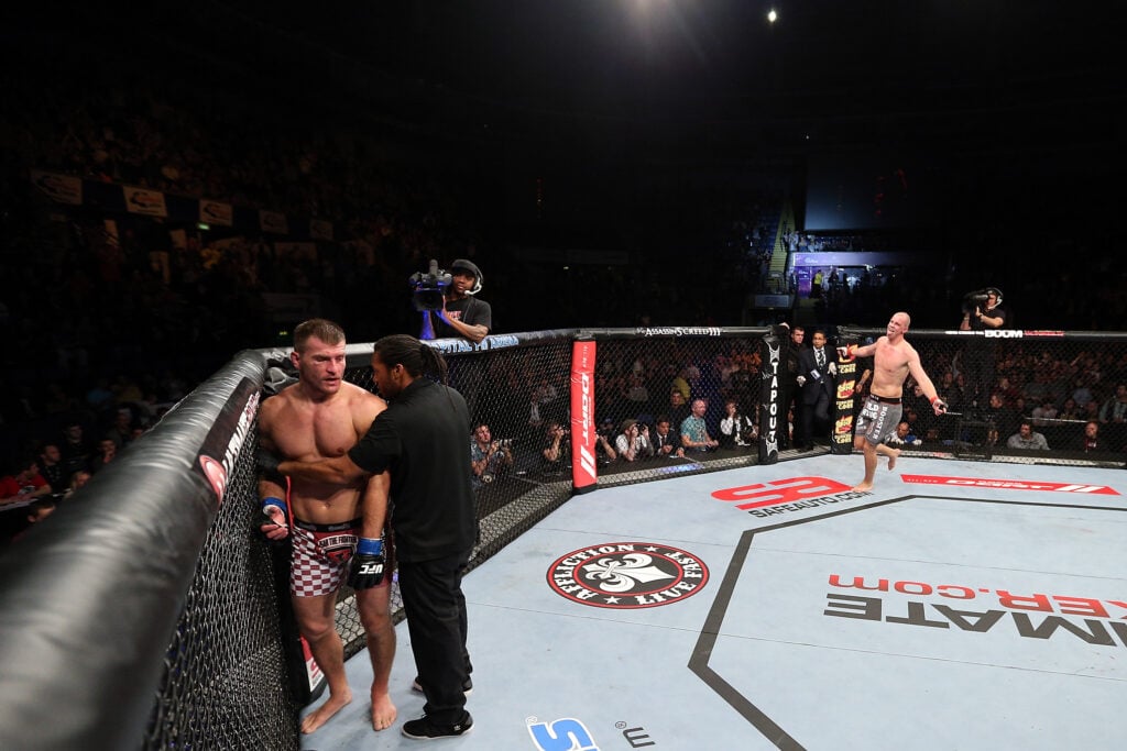 Stefan Struve celebrates after knocking out Stipe Miocic in their fight at UFC on Fuel TV 5