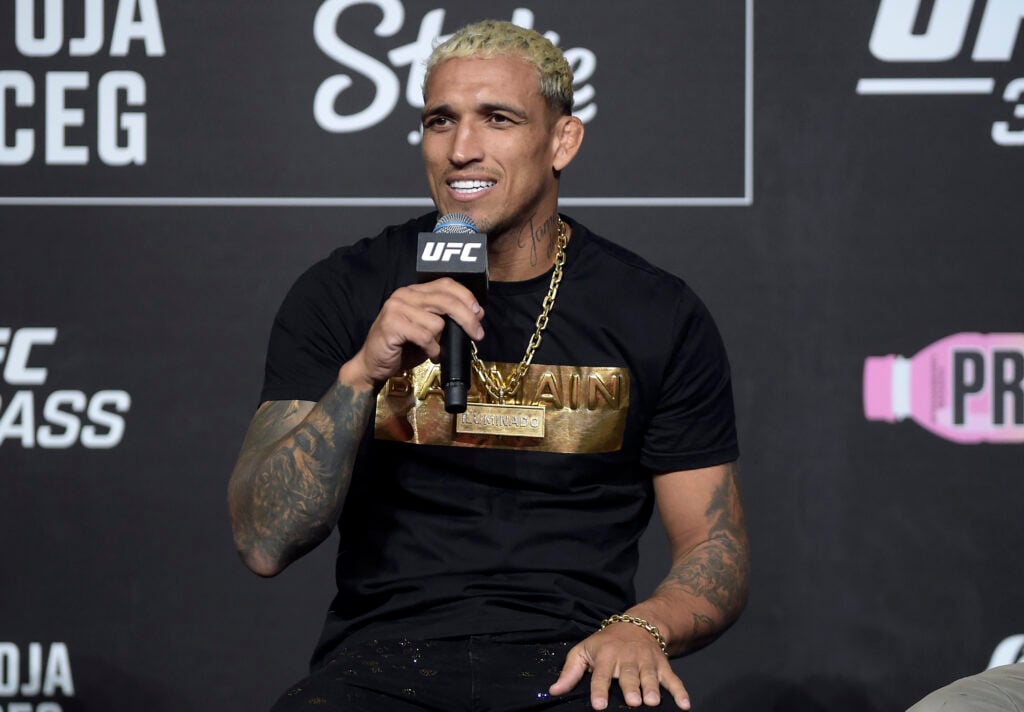 Charles Oliveira on stage for a Q&A ahead of UFC 301