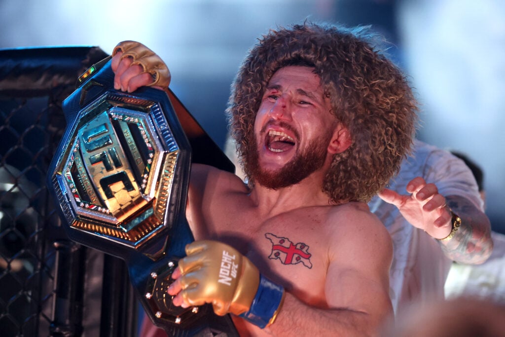 Merab Dvalishvili celebrating at UFC 306