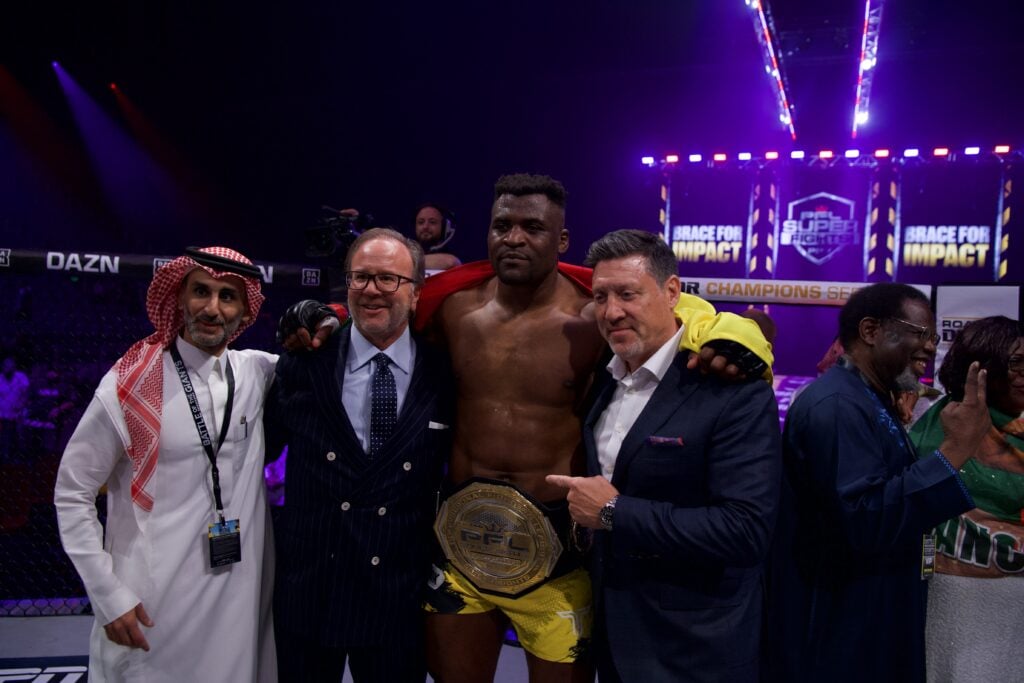 Francis Ngannou poses with the PFL Super Fight champion
