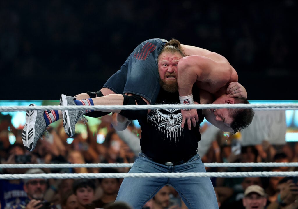 Brock Lesnar picking up John Cena at the 2025 SummerSlam