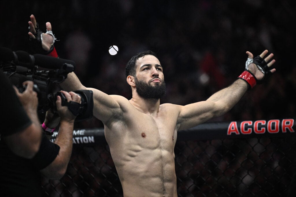 Nassourdine Imavov acknowledges the crowd at UFC Paris