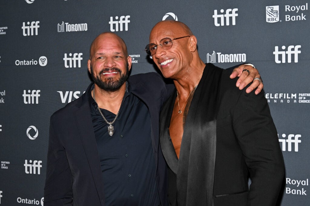 Mark Kerr and Dwayne Johnson pose at the 2025 Toronto International Film Festival