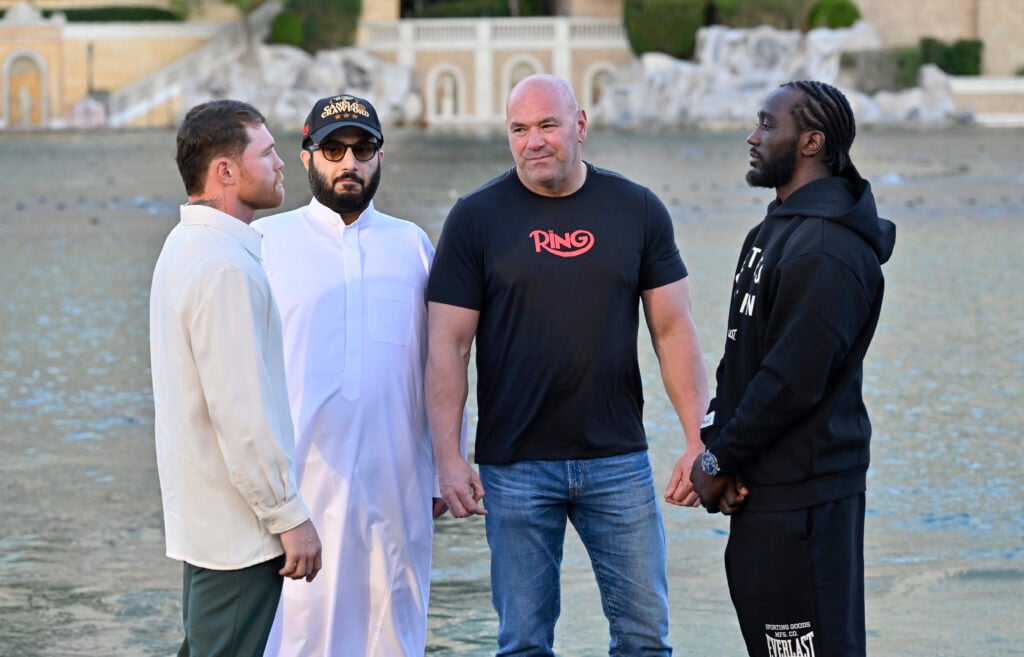 Canelo Alvarez and Terence Crawford faced off as Dana White and Turki Al-Sheikh watch on
