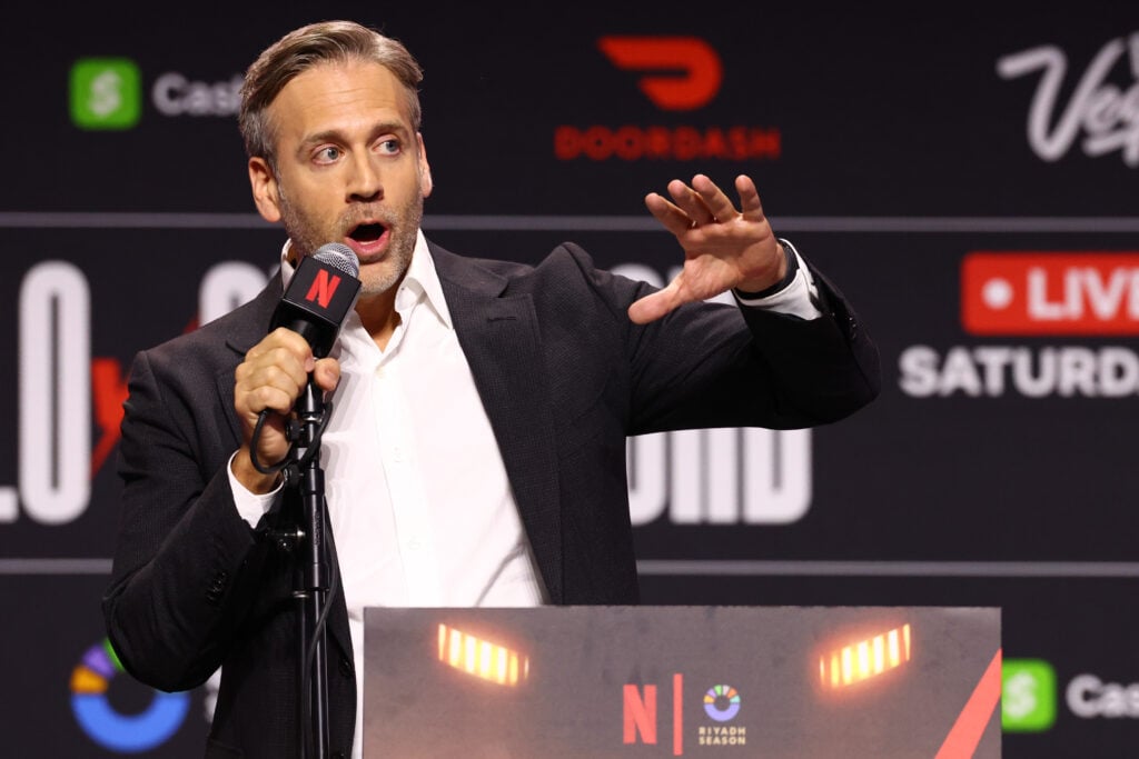 Max Kellerman speaks during the Canelo vs Crawford press conference
