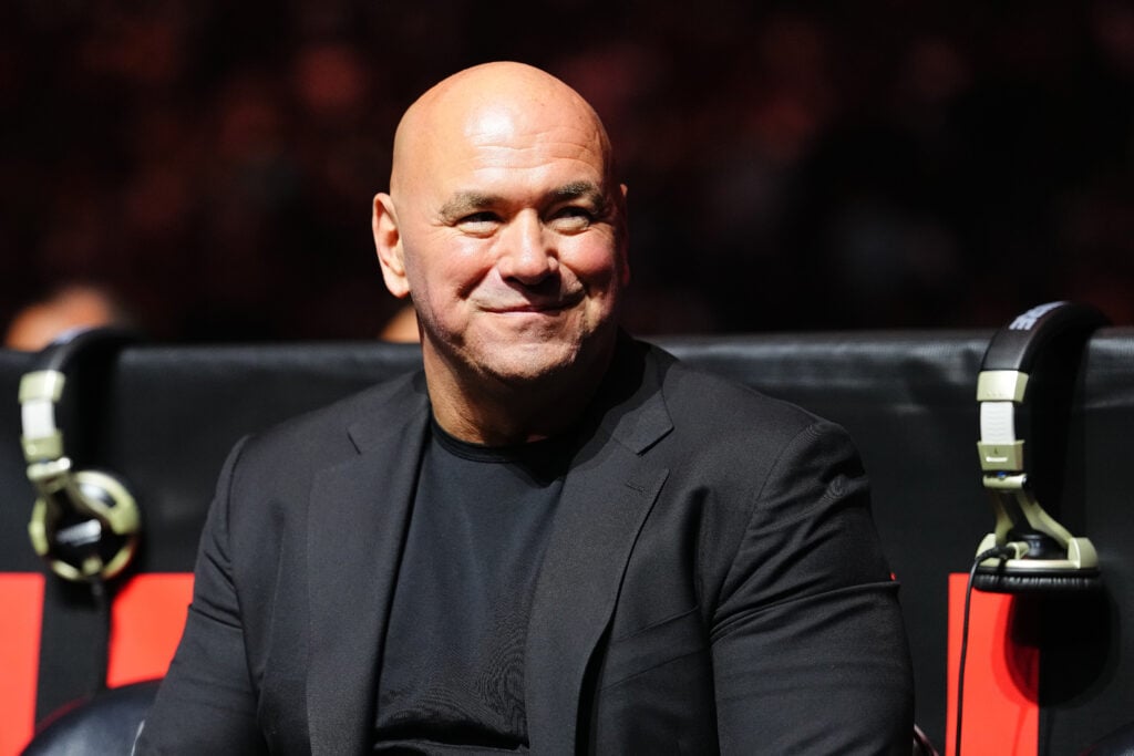 Dana White sits in the front row to watch Canelo Alvarez vs. Terence Crawford