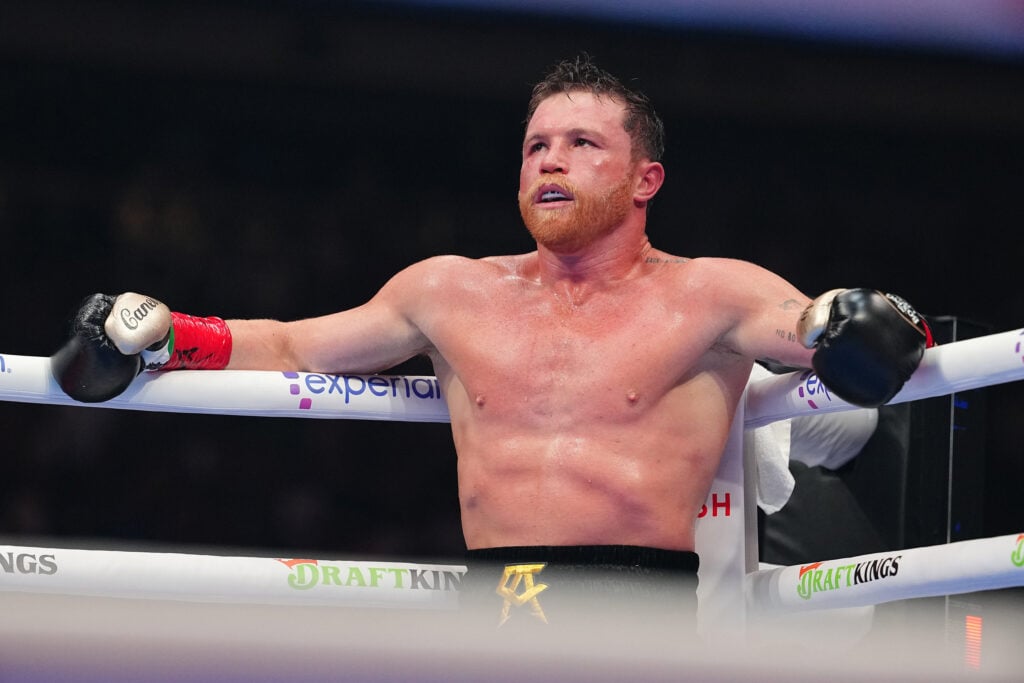 Canelo Alvarez in the ring during his undisputed super middleweight title fight with Terence Crawford in September, 2025.