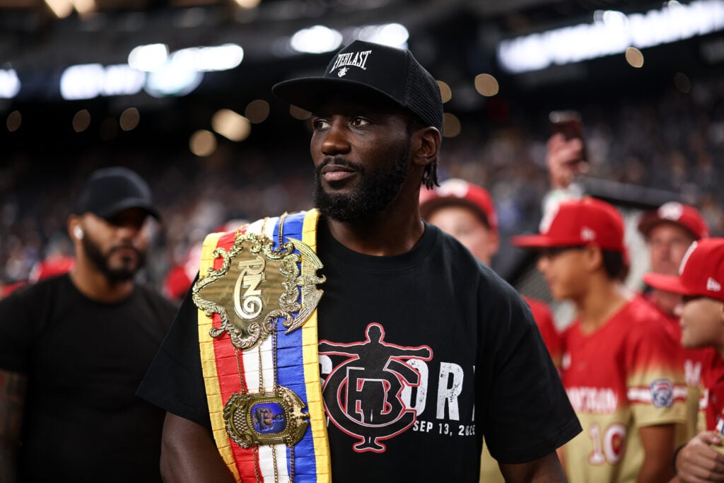 Terence Crawford attends the game between the Los Angeles Chargers and the Las Vegas Raiders at Allegiant Stadium