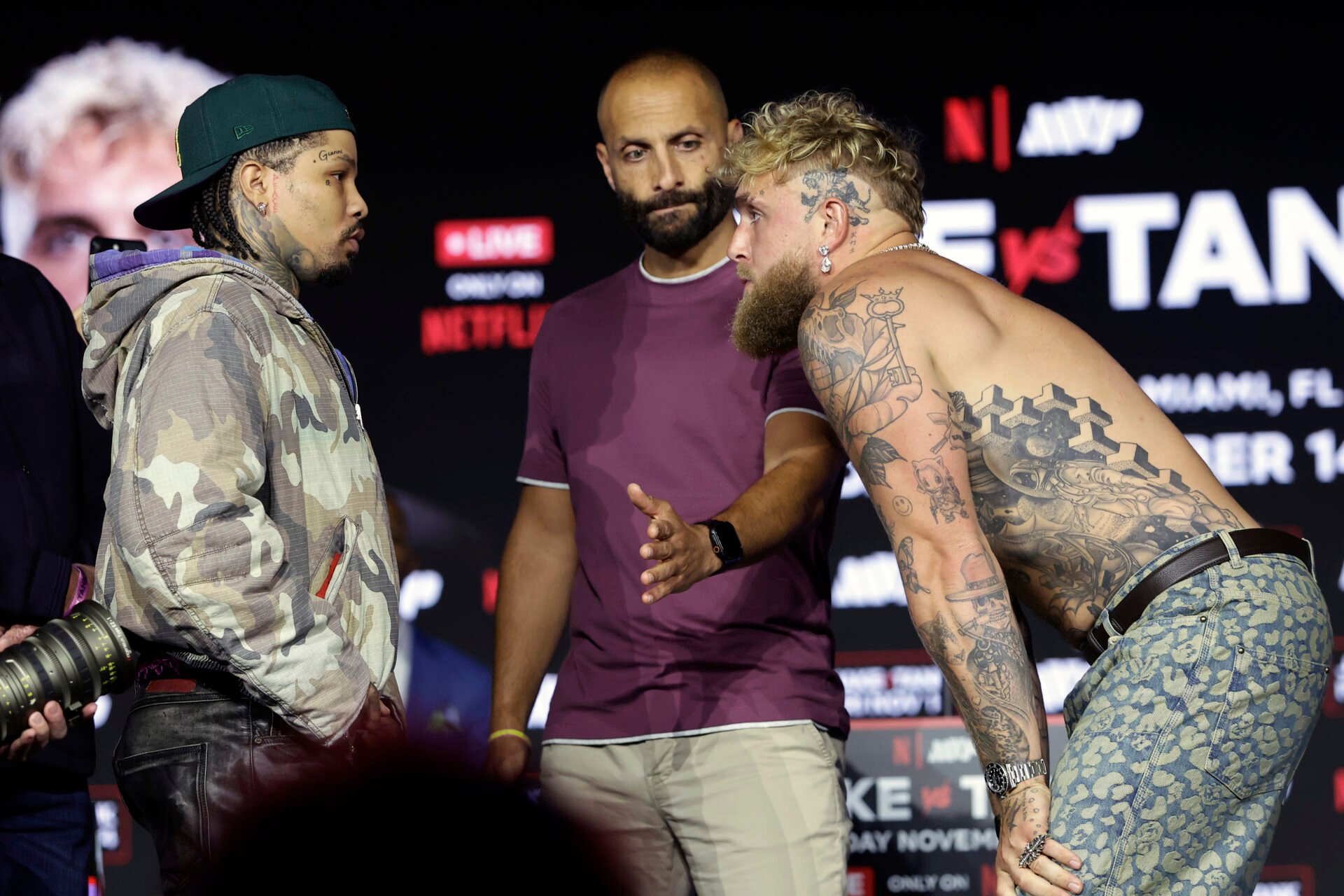 Jake Paul and Gervonta Davis’ comical size difference on show in first face-off ahead of Netflix grudge fight
