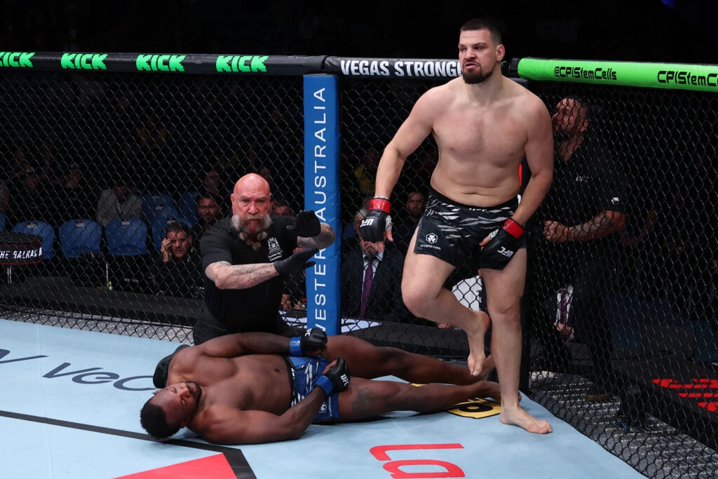 Brando Pericic walks away after knocking out Elisha Ellison at UFC Perth