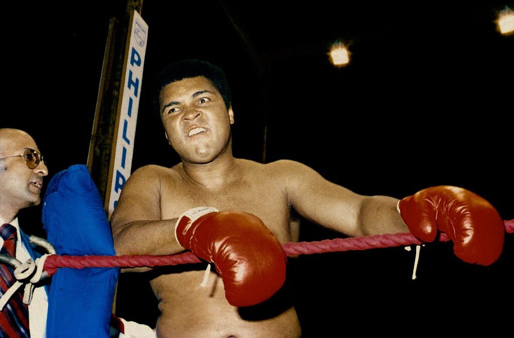 Muhammad Ali training in the ring for his Thrila in Manila fight with Joe Frazier in 1975.
