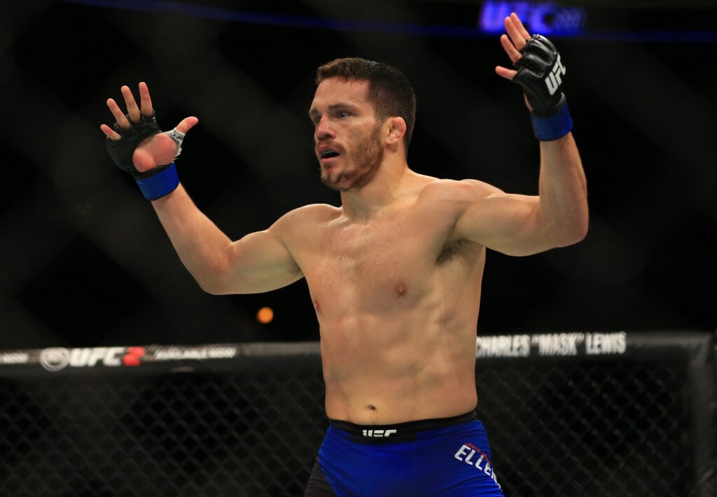Jake Ellenberger celebrates defeating Matt Brown
