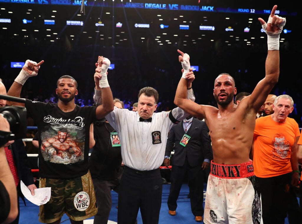 Badou Jack and James DeGale react after their WBC/IBF Super Middleweight Unification bout resulted in a draw