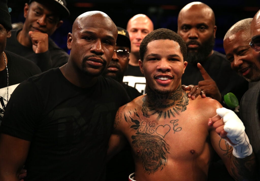 Gervonta Davis celebrates with Floyd Mayweather