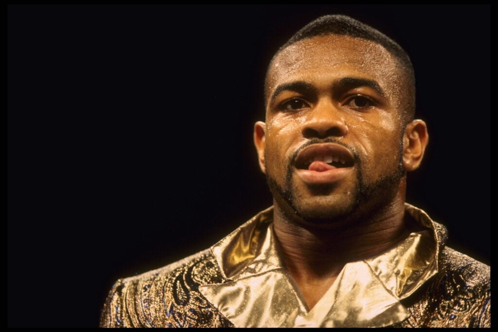 Roy Jones Jr licks his lips while standing in the ring