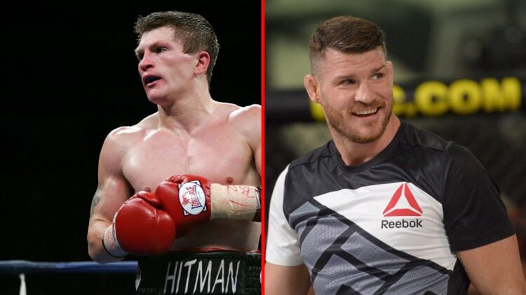 Split image of Ricky Hatton boxing and Michael Bisping training
