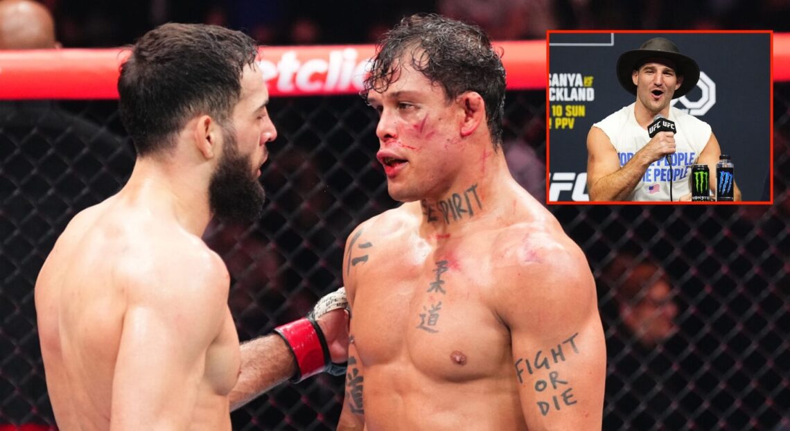 Nassourdine Imavov and Caio Borralho after their fight, inset of Sean Strickland at a UFC press conference