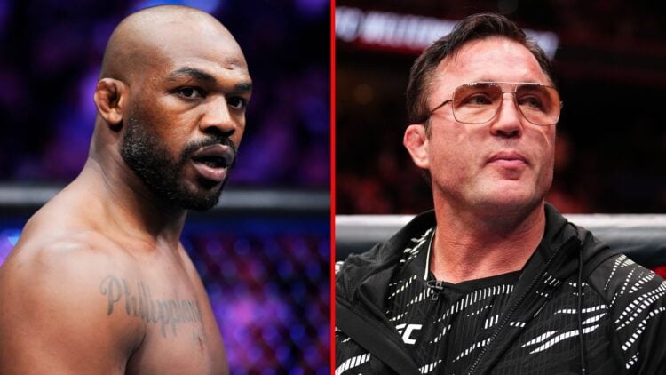 Split image of Jon Jones and Chael Sonnen inside the cage