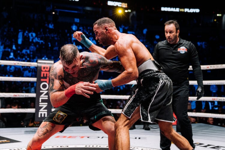 James Degale and Matty Floyd grapple during their BKFC 81 fight