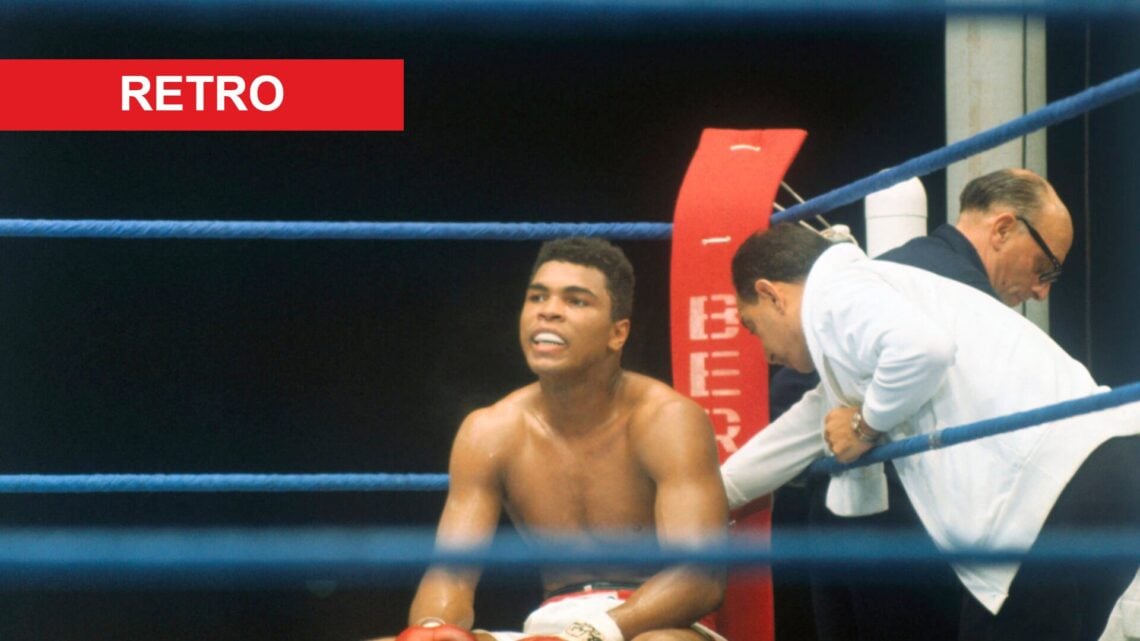 Muhammad Ali sitting in the corner with retro label