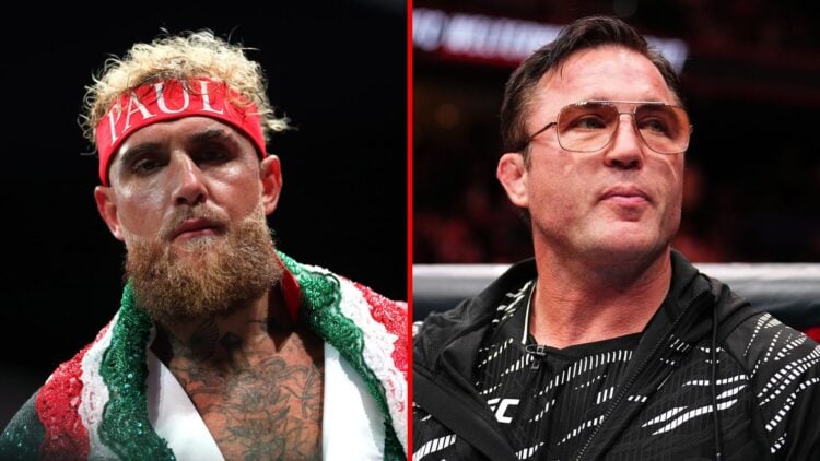 Split image of Jake Paul before a fight and Chael Sonnen in the cage