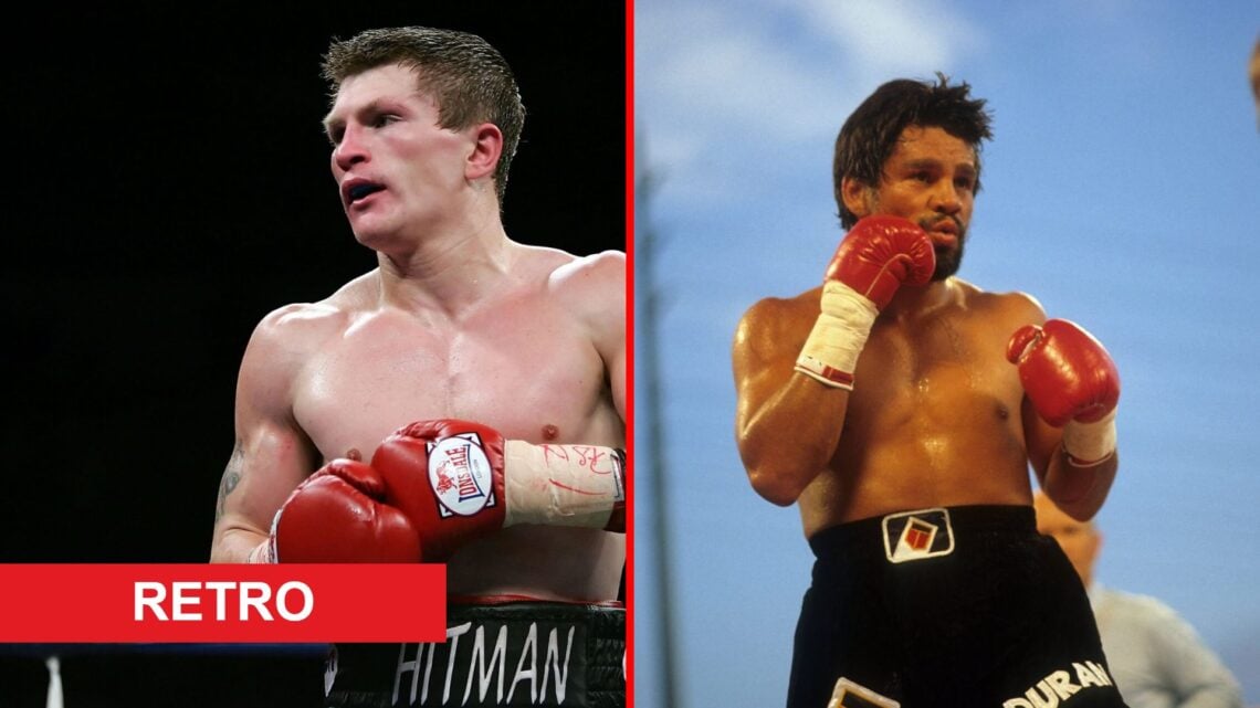 Split image of Ricky Hatton and Roberto Duran boxing