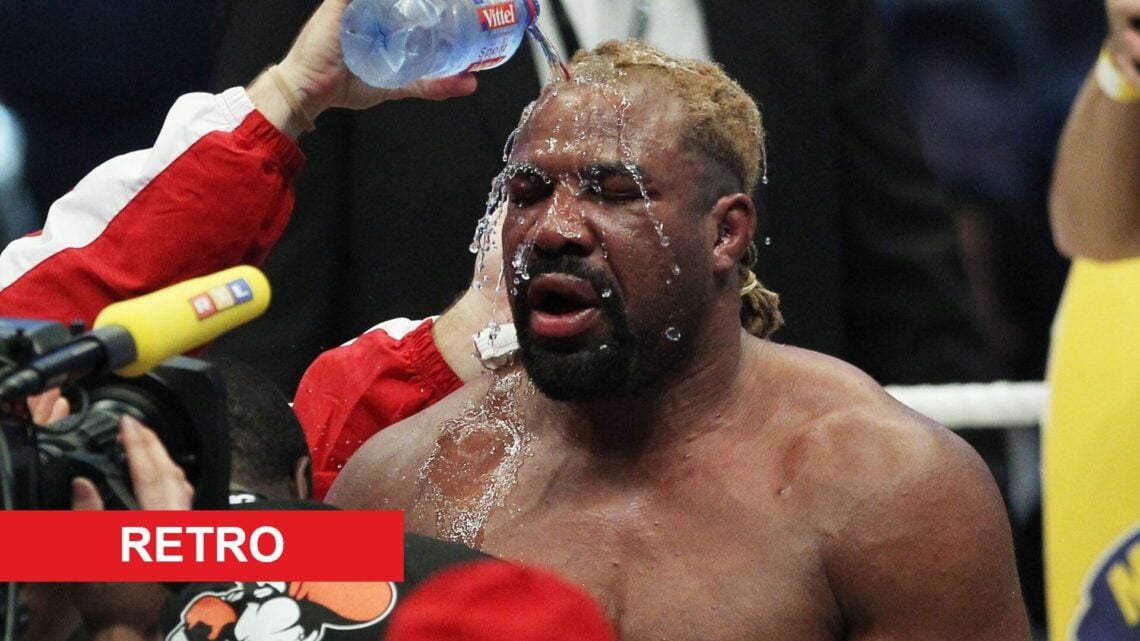 Shannon Briggs after his fight with Vitali Klitschko with retro label