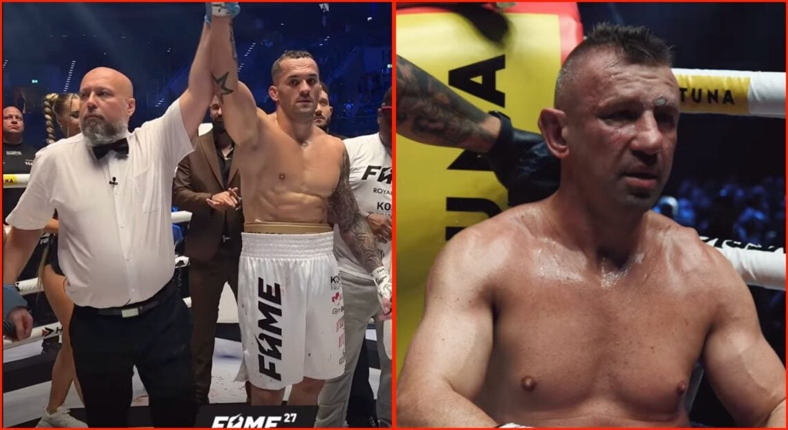 Roberto Soldic gets his hand raised, Tomasz Adamek reacts to losing.