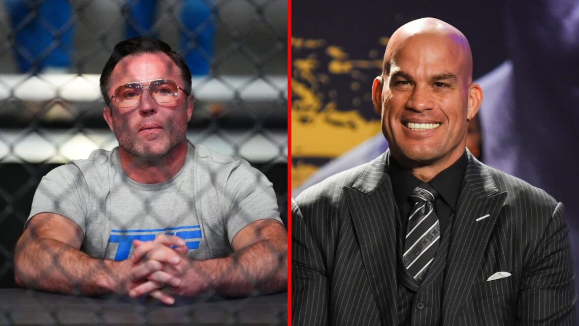 Split image of Chael Sonnen filming TUF 33 and Tito Ortiz at a press conference