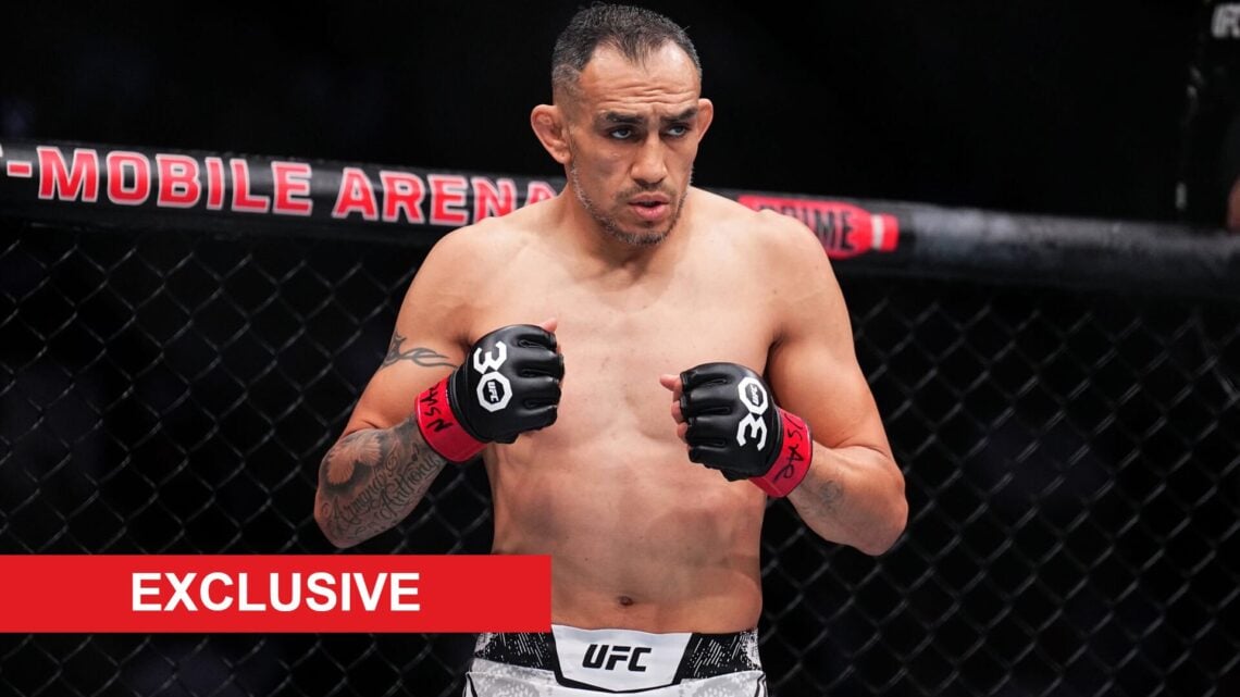 Tony Ferguson inside the octagon with exclusive label