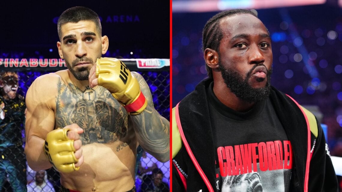 Split image of Ilia Topuria and Terence Crawford before fights