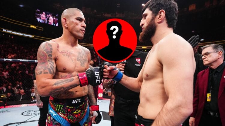 Alex Pereira facing off with Magomed Ankalaev at UFC 313, with mystery inset