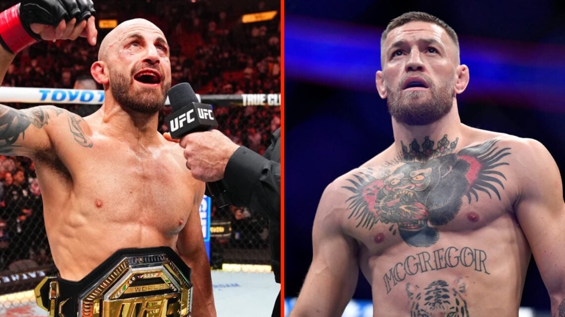 Alexander Volkanovski celebrates UFC 314 win split with Conor McGregor moments before his UFC 264 fight