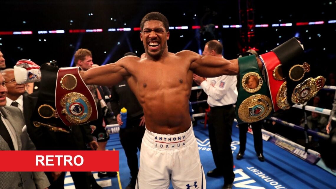 Anthony Joshua celebrates in the ring after his heavyweight title fight with Alexander Povetkin in September, 2018.