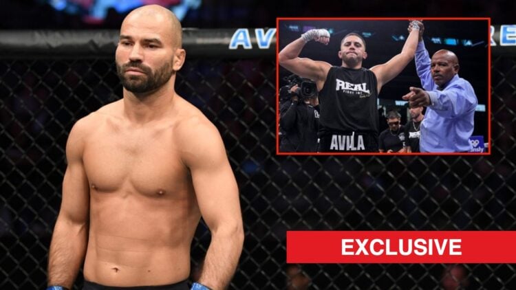 Artem Lobov prepares to fight Michael Johnson, inset of Chris Avila getting his hand raised after beating Jeremy Stephens