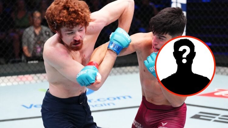 Cam Teague takes a punch from Kevin Vallejos at Dana White's Contender Series with a mystery insert on the right