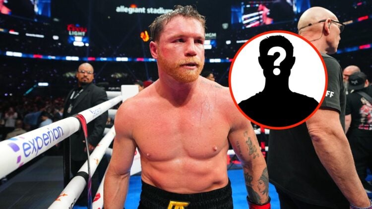 Center: Canelo Alvarez in the ring after his undisputed super middleweight title fight with Terence Crawford in September, 2025. Insert: Mystery Fi...