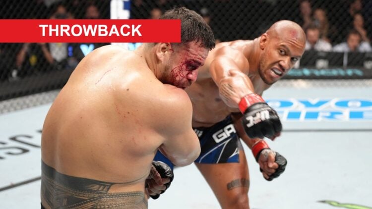 Ciryl Gane punches a bloodied Tai Tuivasa at UFC's debut in France
